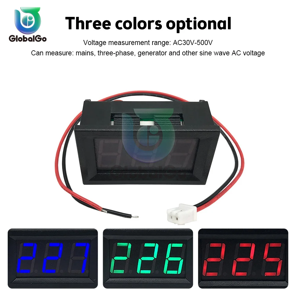 AC 30-500V 0.56inch AC Voltmeter 220V 3 Phase 380V Universal LED Digital Display Two Wire Digital Meter Red Green Blue