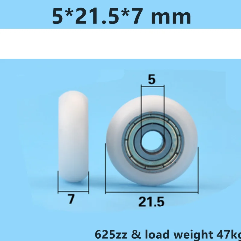 

5Pieces 625zz& 5*21.5*7mm POM Arc Spherical 3D Printer European Standard 2020 Profile Roller Nylon Plastic Coated Pulley Bearing