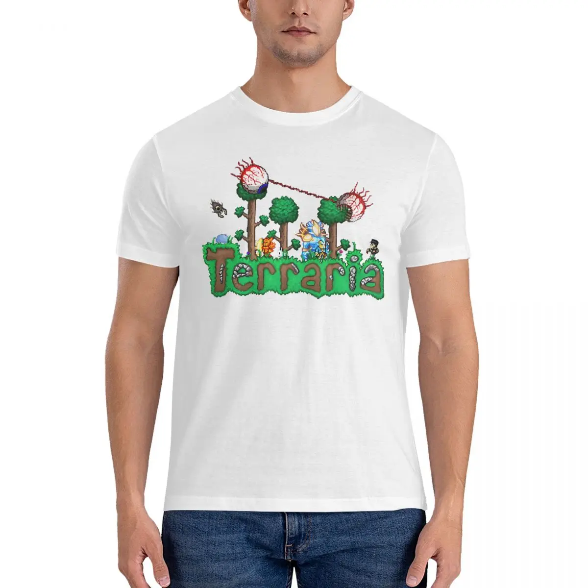 Game Christmas T Shirts Men's Pure Cotton Leisure T-Shirt Crew Neck Terraria Tee Shirt Short Sleeve Tops Graphic