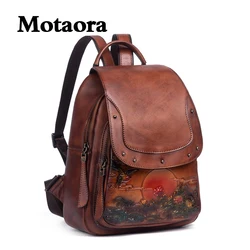 MOTAORA-Mochila GRANDE para mujer, bolso de hombro Vintage de cuero de vaca, bolso escolar para teléfono, bolso Retro de viaje a la moda, 3 colores