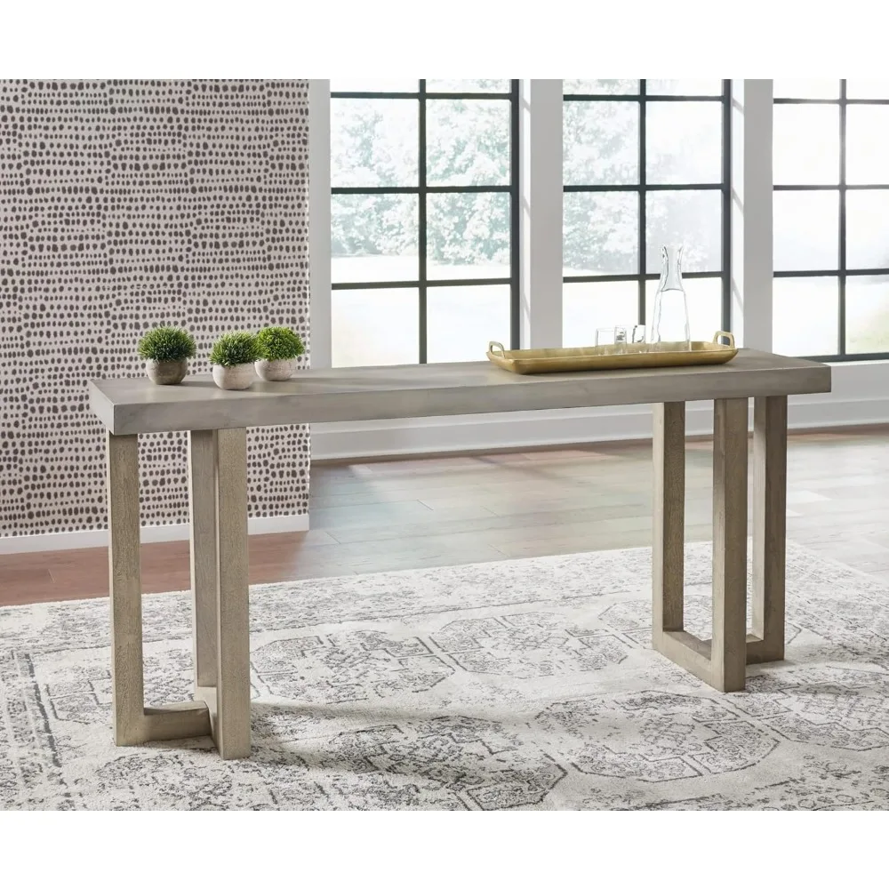 Mango Wood Console Sofa Table with Faux Concrete Top, Gray