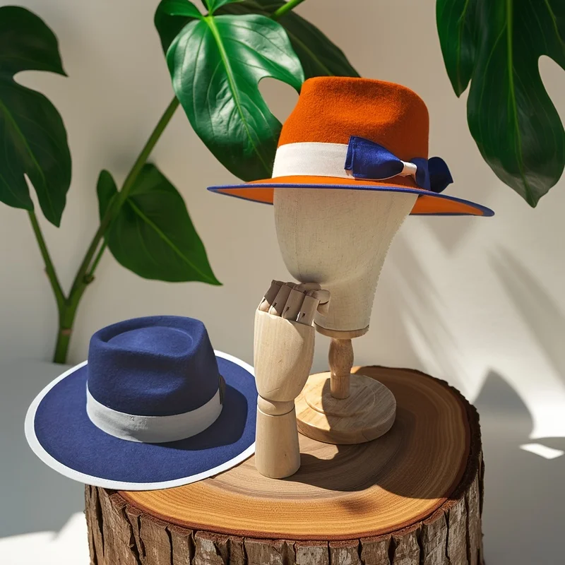 Pure Velvet Bowler Hat with Color-Blocked Bow Decoration Stylish And Elegant Essential for Outings Felt Headwear