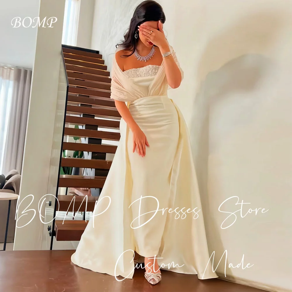 

BOMP Exquisite Beading Evening Gown with Jacket A-Line Sweep Train Ivory Taffeta Special Occasion Party Dress Customized Elegant