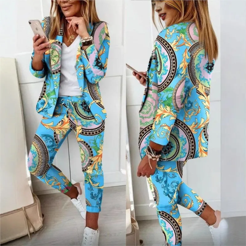 2025 المرأة 2 قطعة مجموعة دعوى معطف ربيع جديد مكتب غير رسمي الإناث دعوى مجموعة كاملة الأكمام دعوى أعلى السراويل الطويلة ضئيلة النساء الملابس #4