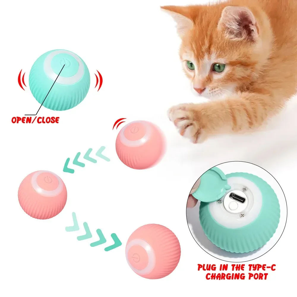 Electric Charging Cat Toy Ball, Self Entertaining Artifact, Cat Teasing Stick, Electric Intelligent Cat Teasing Ball