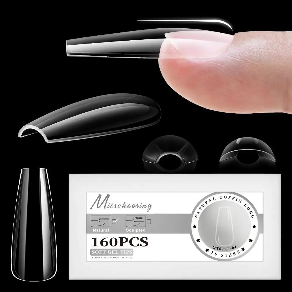 16 Sizes Gel False Nail Tips Soft Full Cover Fake Nails Extension Almond Capsules French Coffin Artificial Press on Nails
