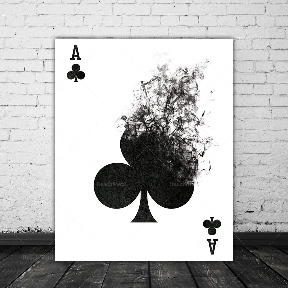 A set of four a, playing card wall decoration, smoke artwork, poker artwork poster