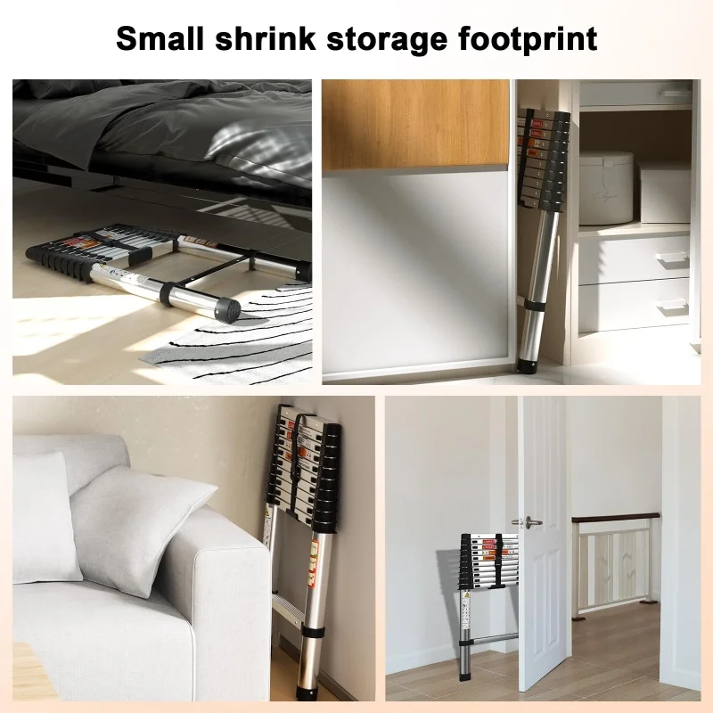 Lucn 2.6m-3.8m Scala telescopica industriale in acciaio inossidabile Scala di estensione resistente per soffitta/tietto, scala diritta per casa fai da te