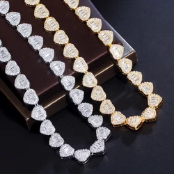 BeaQueen Silver Color Gold Plated Jewelry for Women Wedding Shiny Full Cubic Zirconia Pave Heart Chain Chokers Necklaces N020