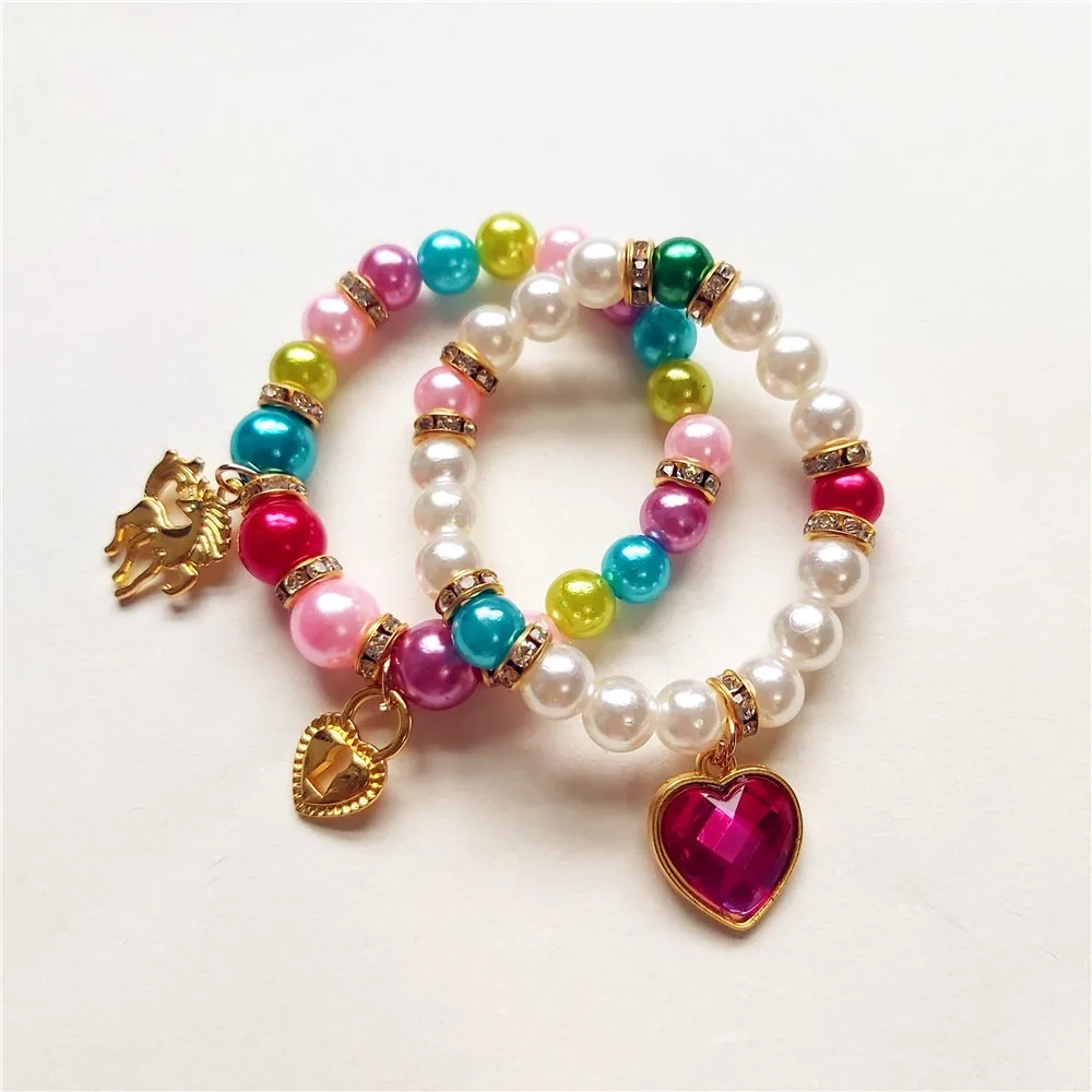 2pcs/set Sweet Sweet Girl Bracelet Macaron Color Elastic Colorful Beaded Bracelet Colorful Hand Jewelry Colored Macaron Bracelet