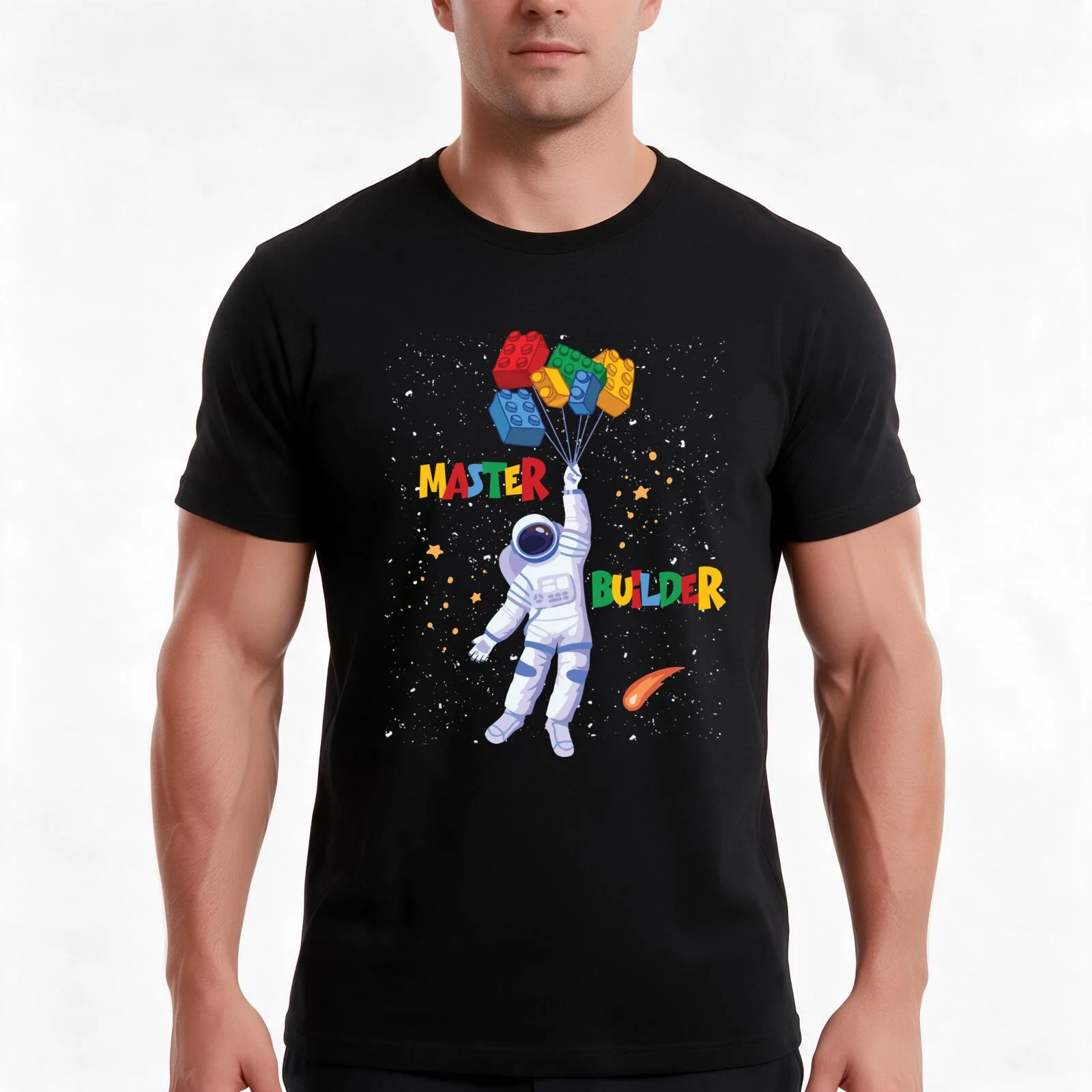 Master Builder Space Astronaut Shirt For Boys, For Men, Funny Building Blocks Bricks Gift T-Shirt, Summer Casual Cotton Tee