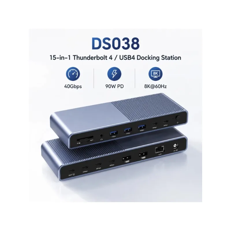 15-in-1 Thunderbolt 4 Dock 40Gbps 8K+60Hz 90W PD 10Gbps USB Gigabit Ethernet Aluminum in Stock