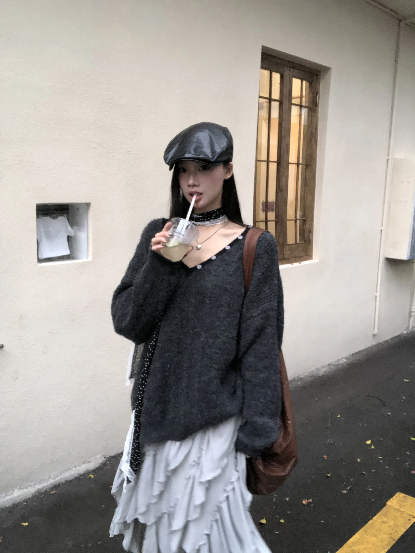 

Свободный вязаный свитер для женщин, осенне-зимний, с V-образным вырезом, винтажный, комфортный, мягкий, цветной, высокого качества