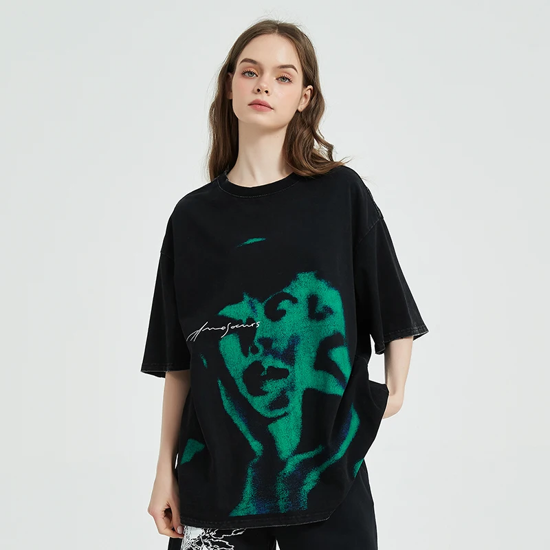 Men T Shirt Streetwear Hip Hop Oversized T Shirt Soulmate Shadow Graphic Tshirt Distressed Harajuku Ripped Tops Tees Cotton