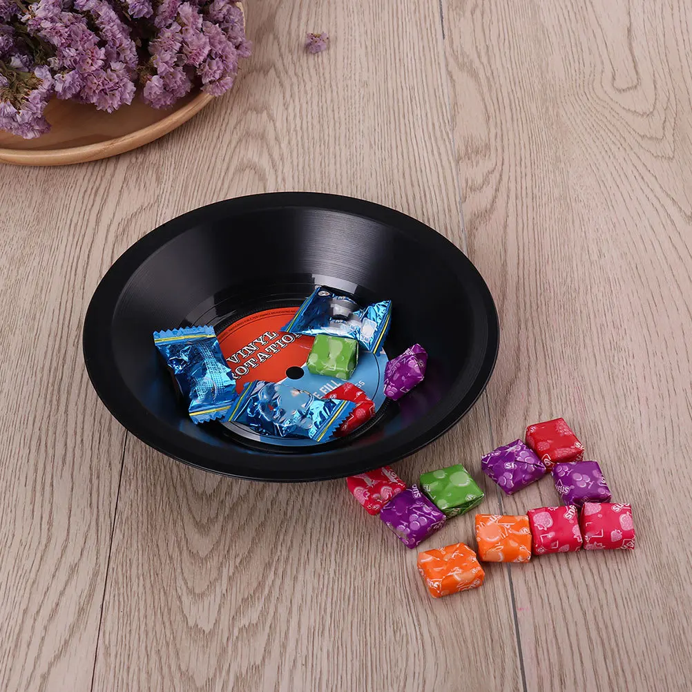 

2pcs Black Vinyl Record Storage Retro Fruit Snack Serving Dish Decorative Bowl For Candy Popcorn Ice Cream Charcuterie Tray