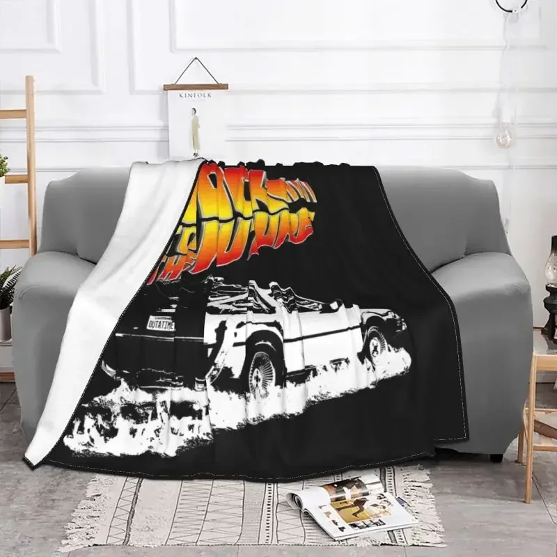 Back To The Future Movie Blanket Flannel Fleece DeLorean Fire Tracks White Stencil Fan Art Throw Blankets Couch Bedspreads