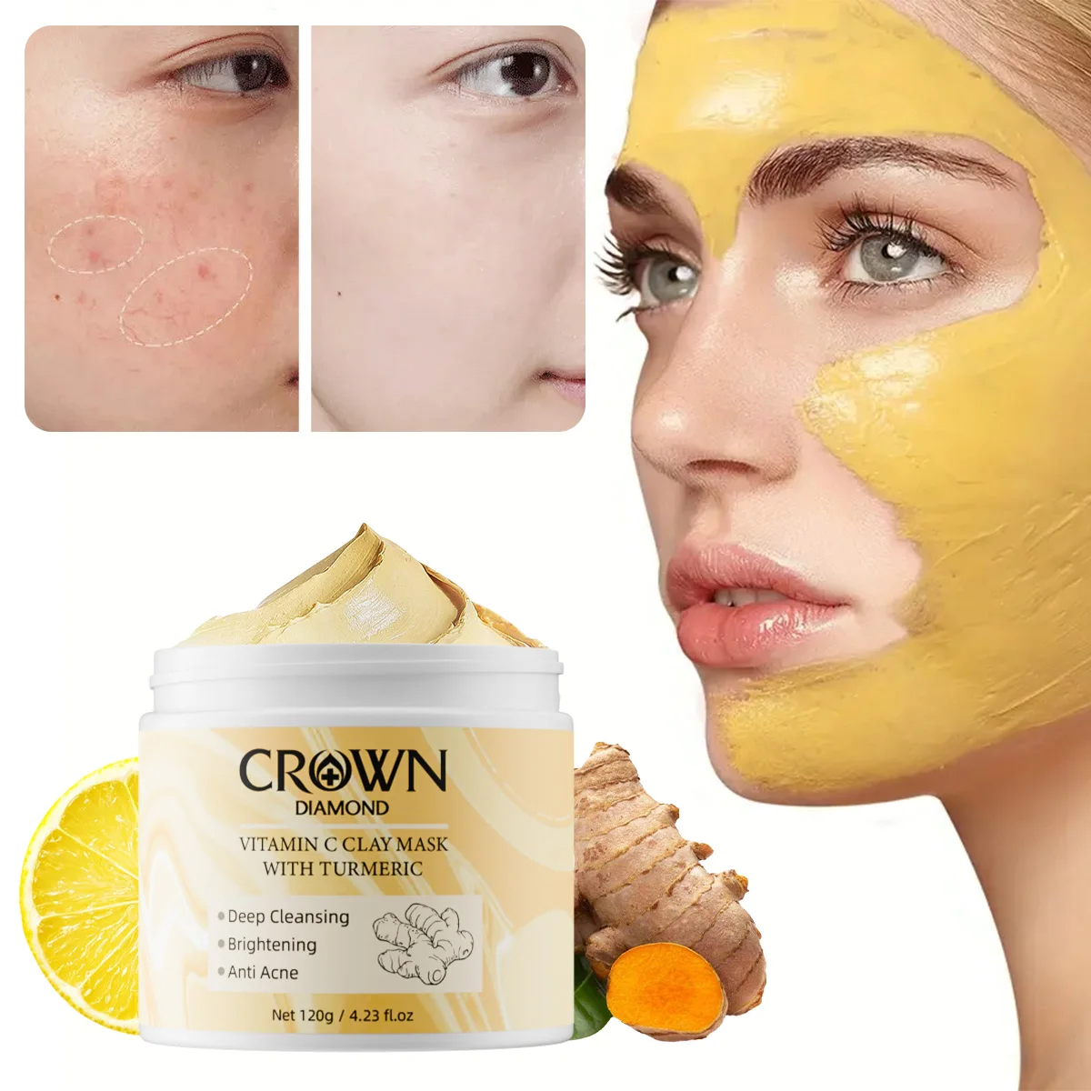 

Turmeric Mask for Face Cleansing Shrinking Pores Moisturizer Dirt Acne Blackhead Anti-Acne Remove Face Masks Skin Care