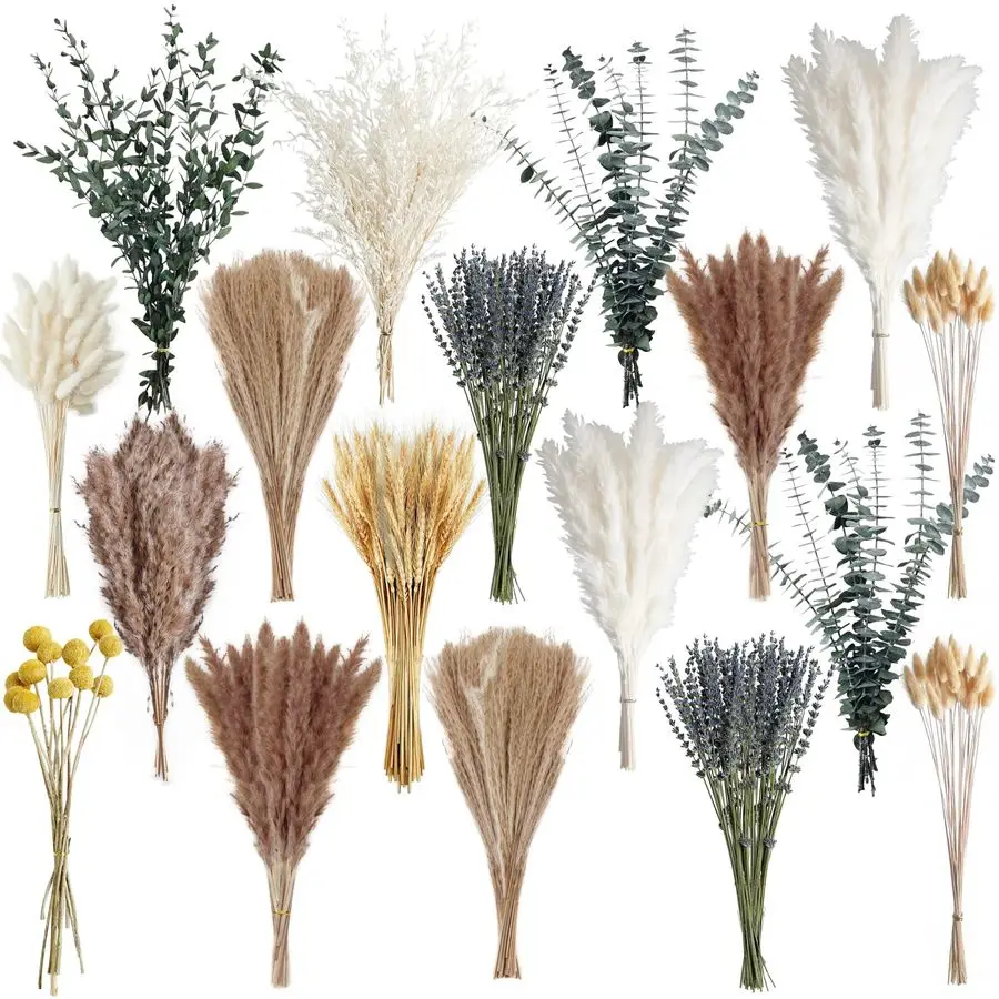 

Букет из сушеной пампасной травы в стиле бохо для вазы, белая и коричневая пампасная трава, заячьи хвостики, пшеница и лаванда, натуральные цветочные композиции