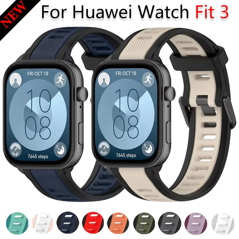 

Two-color Silicone Strap for Huawei Watch Fit 3 Original Bracelet Replaceable Soft wristband Huawei Watch Fit 3 Accessories Belt