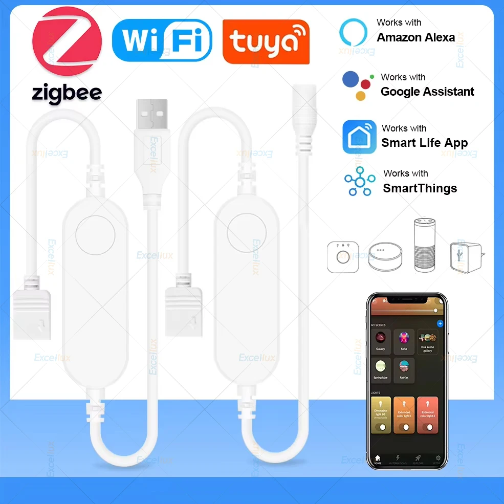 Zigbee-Contrôleur de bande LED RVB RGBW intelligent, variateur de contrôleur WiFi Tuya, Alexa Google Assistant Smartthing, DC 5V, 12V