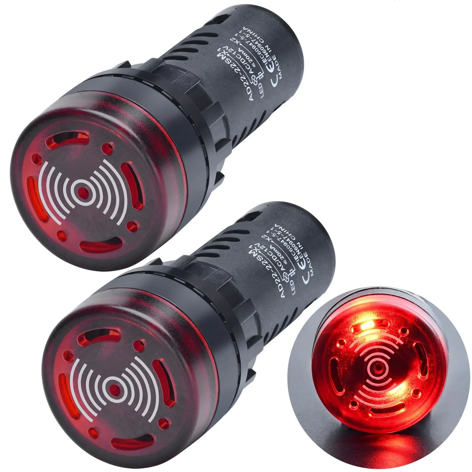 22mm Panel Diameter AD16-22SM AC DC 12V 24V 110V 220V Flash Signal Light Red LED Active Buzzer Beep Alarm Indicator Green Yellow