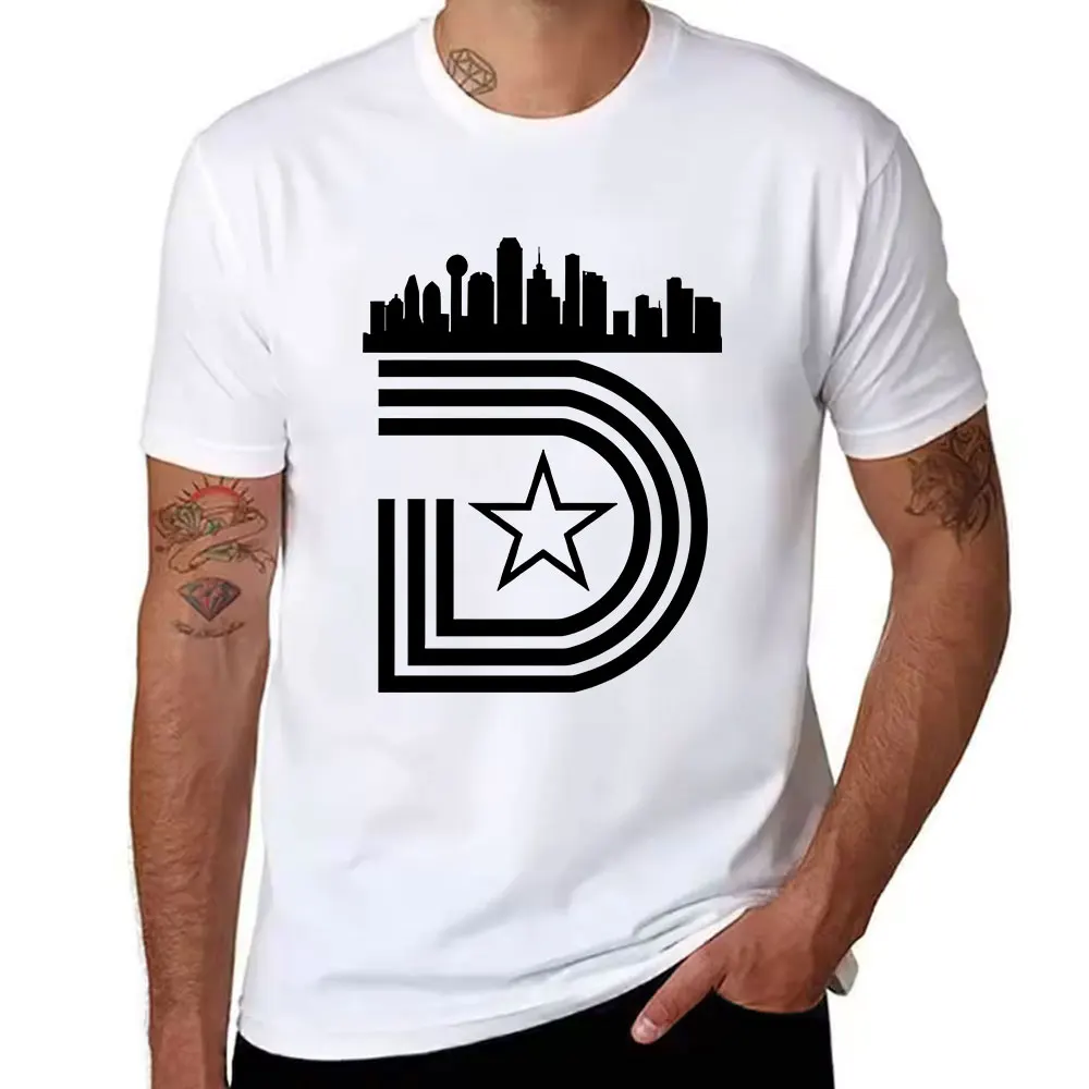 Men's Cotton T-Shirt with Dallas City Skyline & Star Graphic, Casual Crew Neck Short Sleeve Tee for Daily Wear