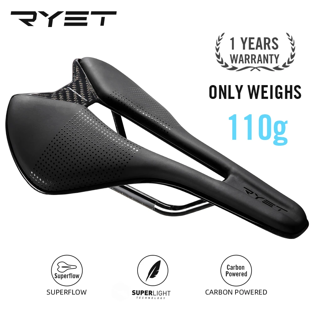 Selle de vélo RYET entièrement en carbone, super légère, pour course et VTT, avec rails Superflow, coussin de selle de vélo de route en carbone, 250*145mm