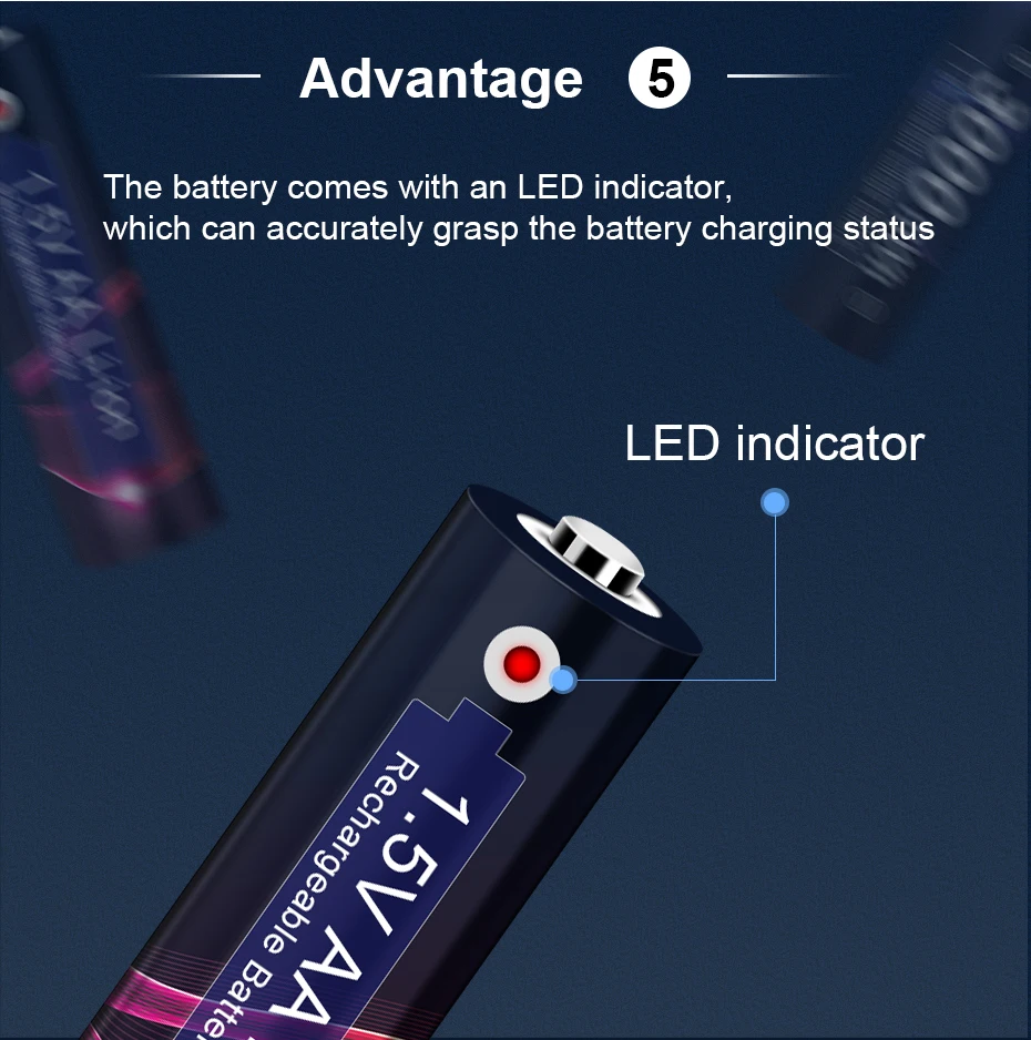 AJNWNM 1.5V Li-ion AA Rechargeable Battery 3000mWh Micro USB Charging AA Lithium Battery AA 2A Cell For MP3 Player Thermometer