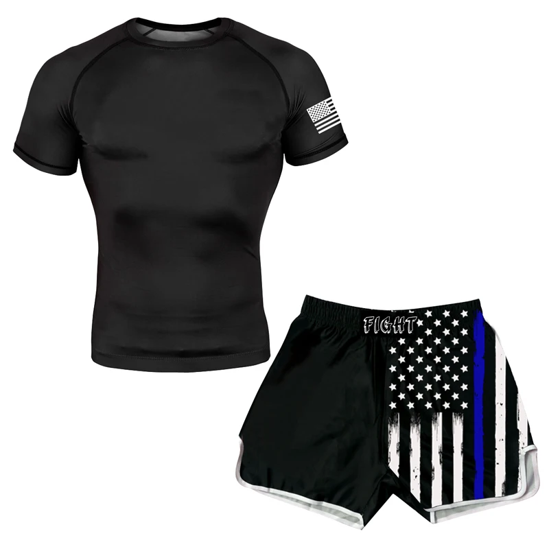 

Men's T-shirt Short sleeve top Running pants American Flag fitness compression shirt Running shorts MMA fighting shorts