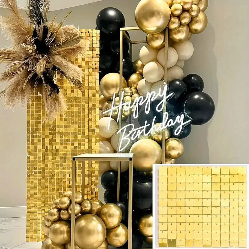 

12 шт., золотой мерцающий настенный фон, светлые золотые блестки, настенная панель, воздушный шар, фон, декор, день рождения, свадьба, детский душ, вечеринка, фото