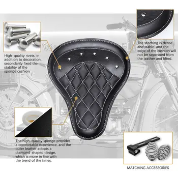 黑色摩托車前排駕駛真皮枕式單人座椅墊,適用於哈雷訂製Chopper、Sportster、Bobber、本田、雅馬哈、川崎等車型。 10 最佳銷售 鮑伯座椅 - №1
