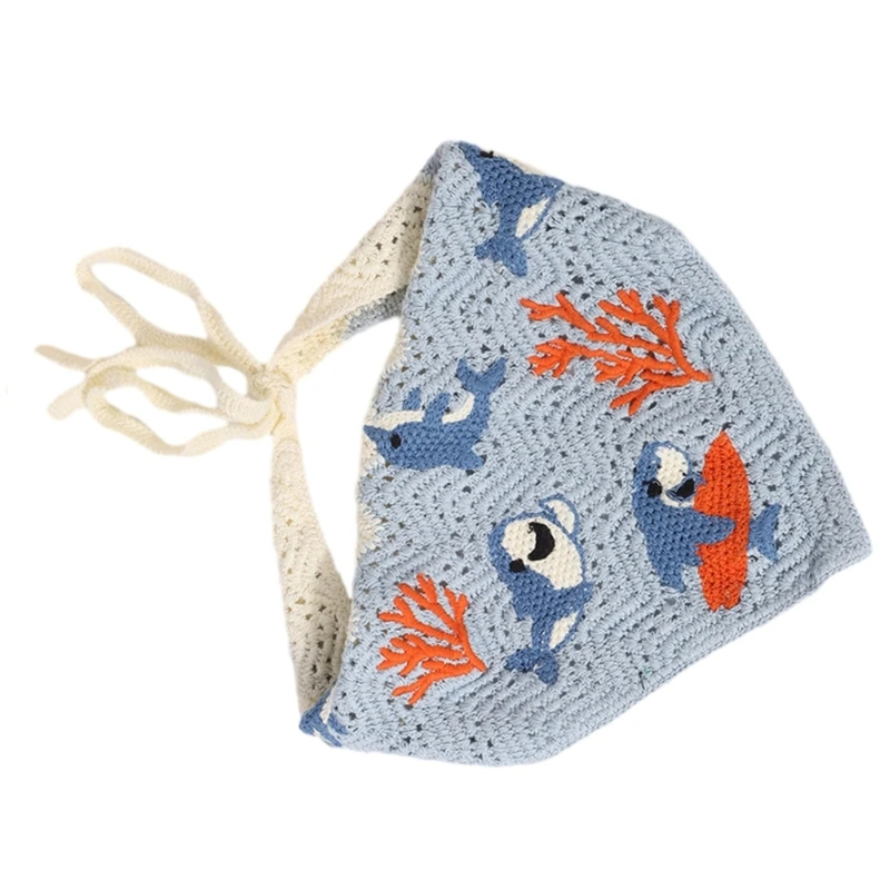 Elegant Cartoon Pattern Hair Kerchief Crochet Bandana Tie Back Headwrap