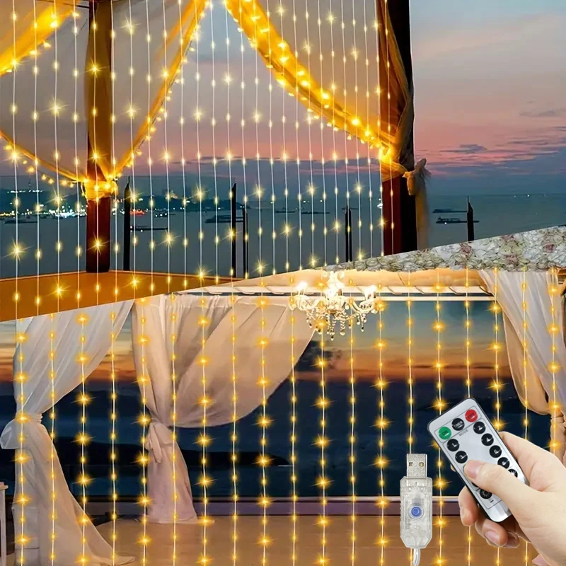 LED الجنية سلسلة أضواء الستار 6 متر/3 متر السنة الجديدة مصباح أضواء عيد الميلاد 8 وضع البعيد USB اكليل زينة عيد الميلاد لقضاء عطلة المنزل #5