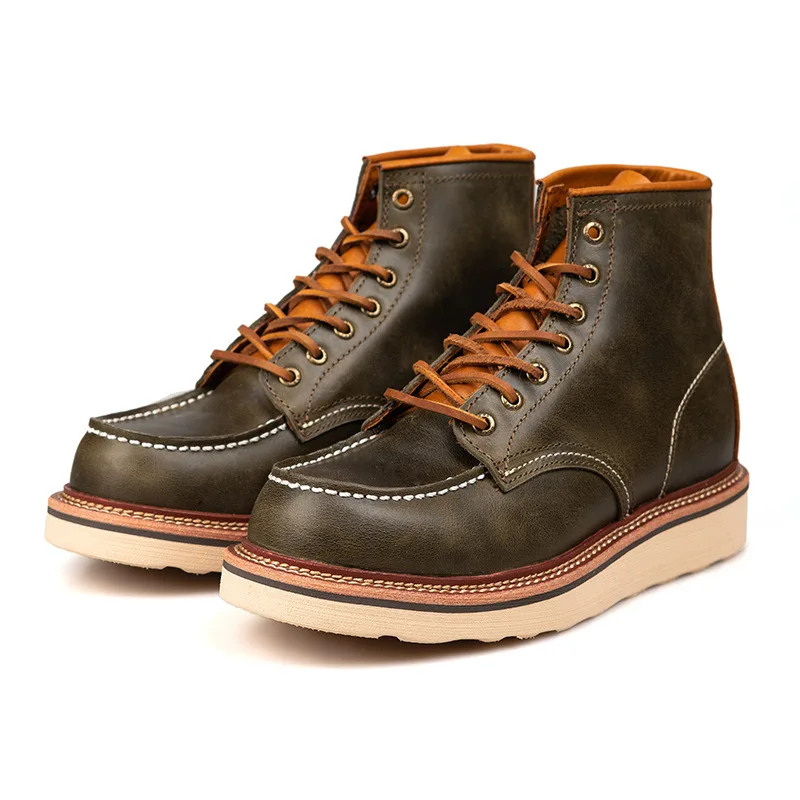 KOWM Hiking Shoes Men's Walking Boot Leather Trekking Shoes Thick Soled Cowhide High Top Motorcycle Boots British Ankle Sneakers