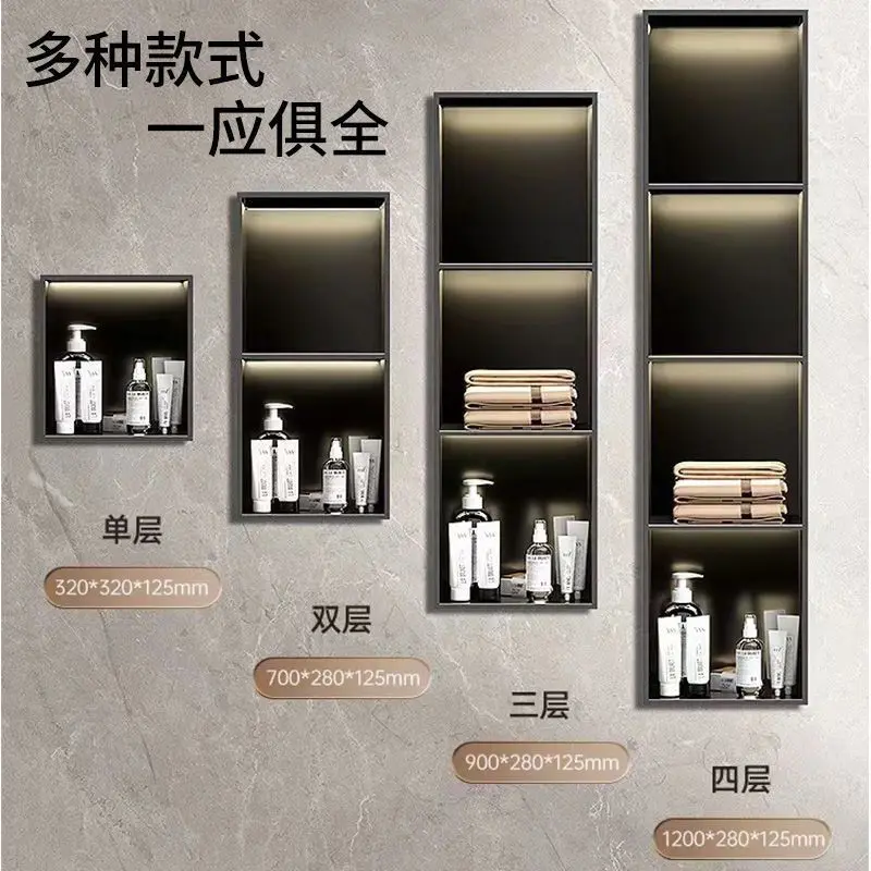 LED Light Recessed Bathroom Wall Niche, 3‑Tier Stainless Steel Embedded In‑wall Shower Storage Shelf