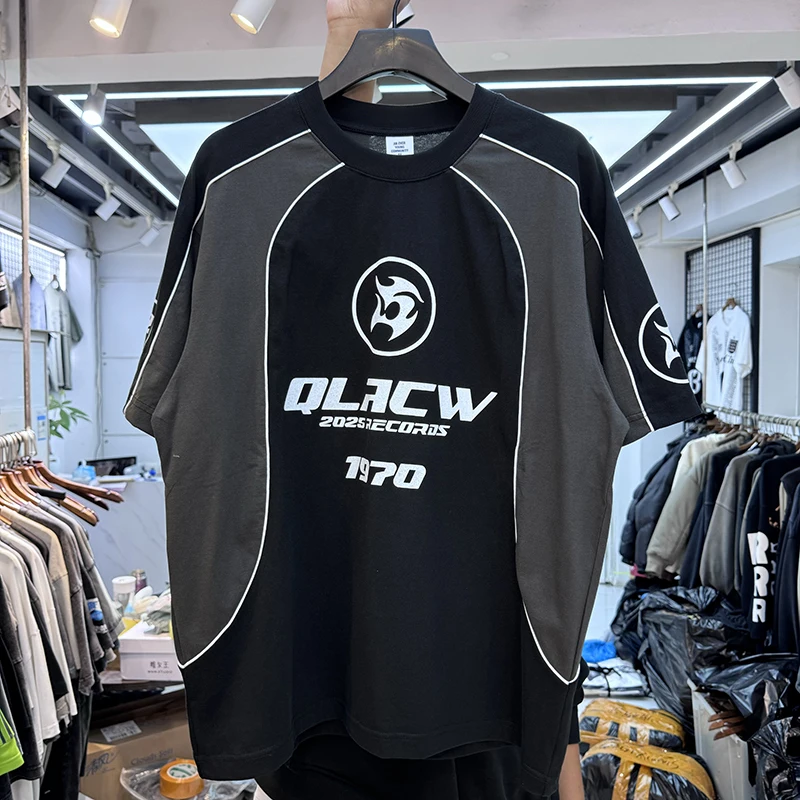 

American High Street Retro Color Blo Letter Print ort Sve Heavyweight ex Oversize Summer Casual T-irt