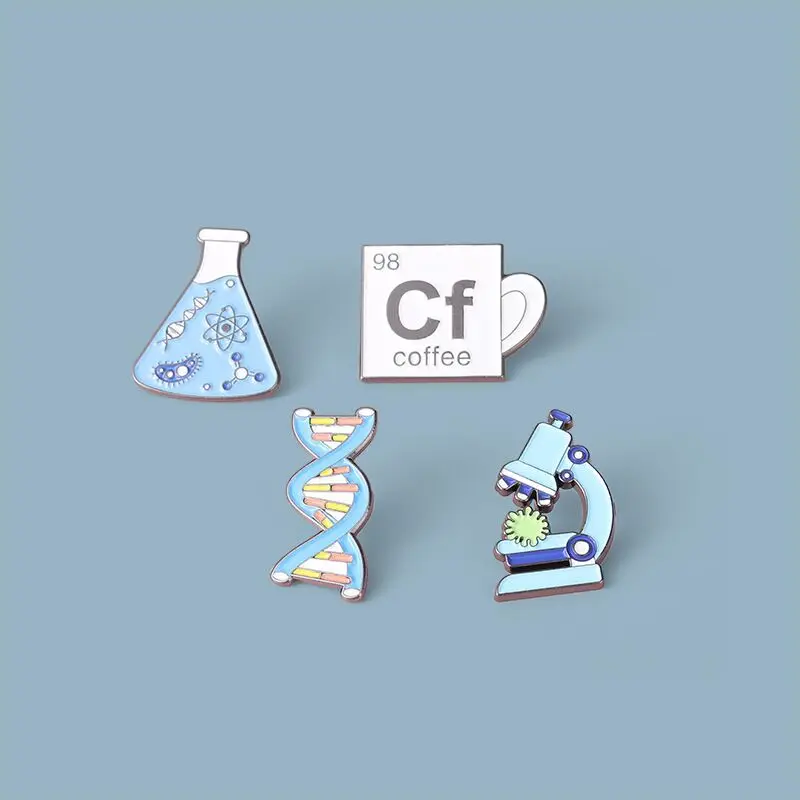 4pcs Science Enamel Pin Microscope Beaker Chemical Molecular DNA Biological Experimental Tool Metal Brooches Badges for Backpack