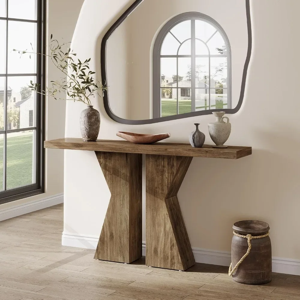 

55-Inch Farmhouse Entry Table, Sofa Console with K-Shaped Legs Rustic Behind Couch Table, Narrow Entryway Furniture A