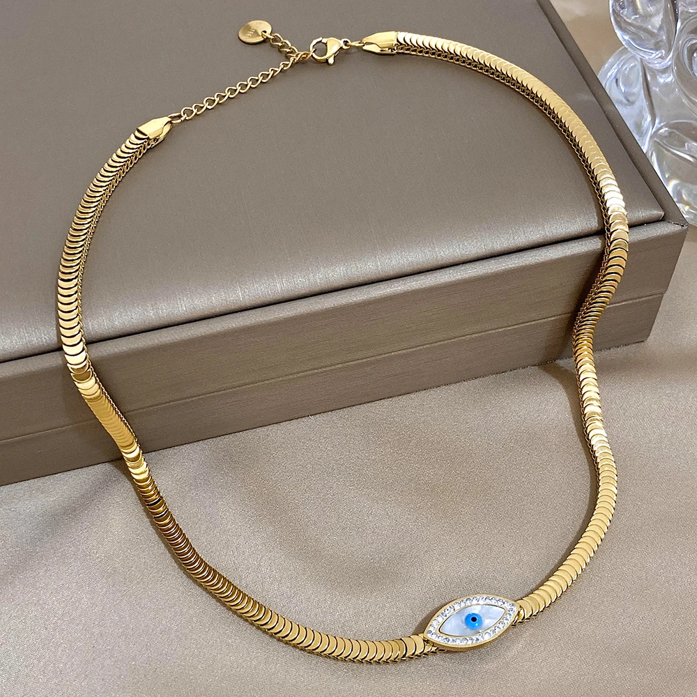 Greatera Stainless Steel Shell Evil Eye Pendant Necklaces for Women Gold Plated Metal Chain Necklace Waterproof Jewelry 2023