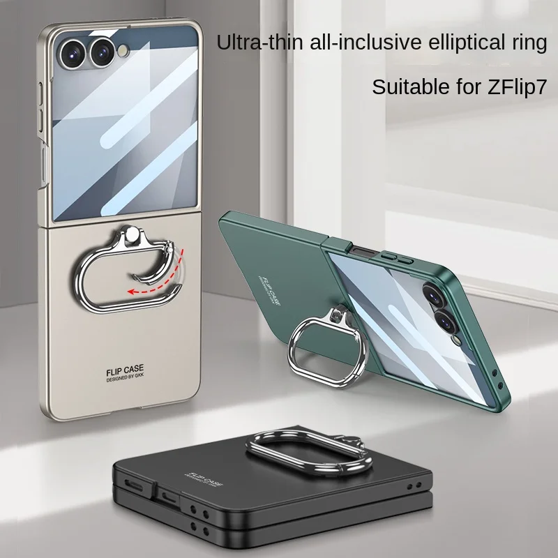 Für Samsung Galaxy Z Flip 7, Hülle Hard Slim Mit Ring Ständer Schutzhülle Zurück Abdeckung Fall Für Samsung Z Flip 7, Volle Abdeckung Telefon Shell