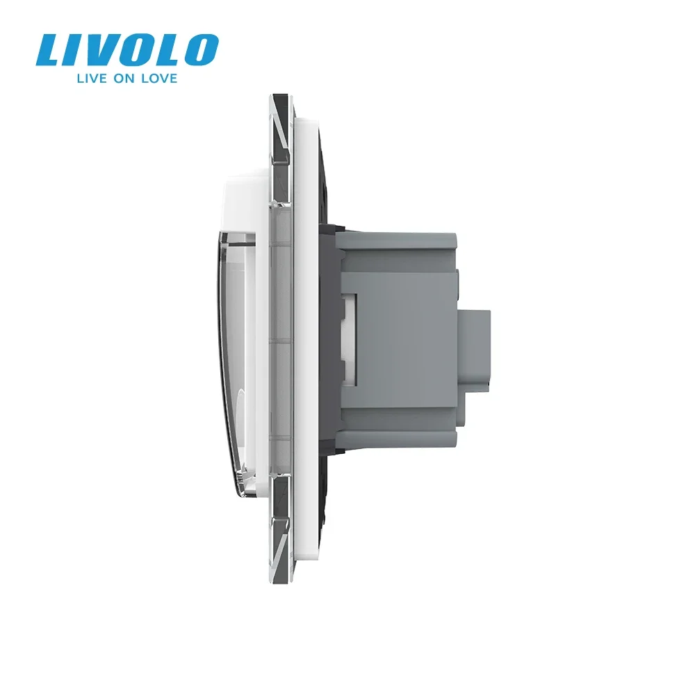 Livolo French Standard Power Socket,Crystal Glass Panel,3 Hold with Middle Pin,In-wall Plugs with Waterproof Cover Domotica
