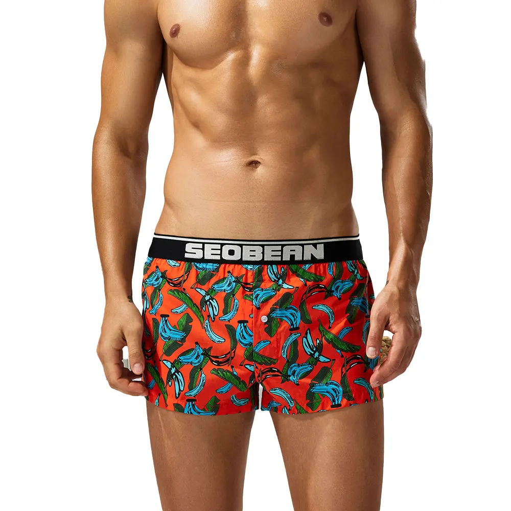 

SEOBEAN мужские шорты-боксеры, повседневные удобные домашние брюки, пижамы с граффити, крутое нижнее белье из 100% хлопка
