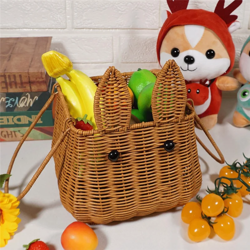 

AA21-Rattan Basket With Handle, Egg Basket Woven Flower Girl Bread Basket Wicker Toy Picnic Basket