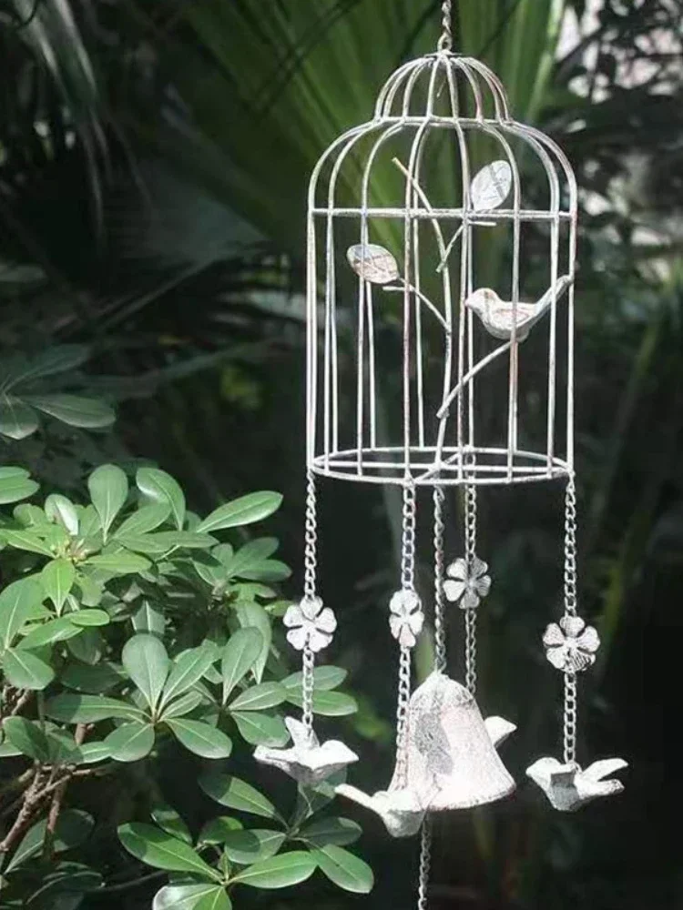 Iron Retro Bird Cage Wind Chimes Ornaments Wedding Garden Courtyard Villa Creative Decoration Pendant Ornaments