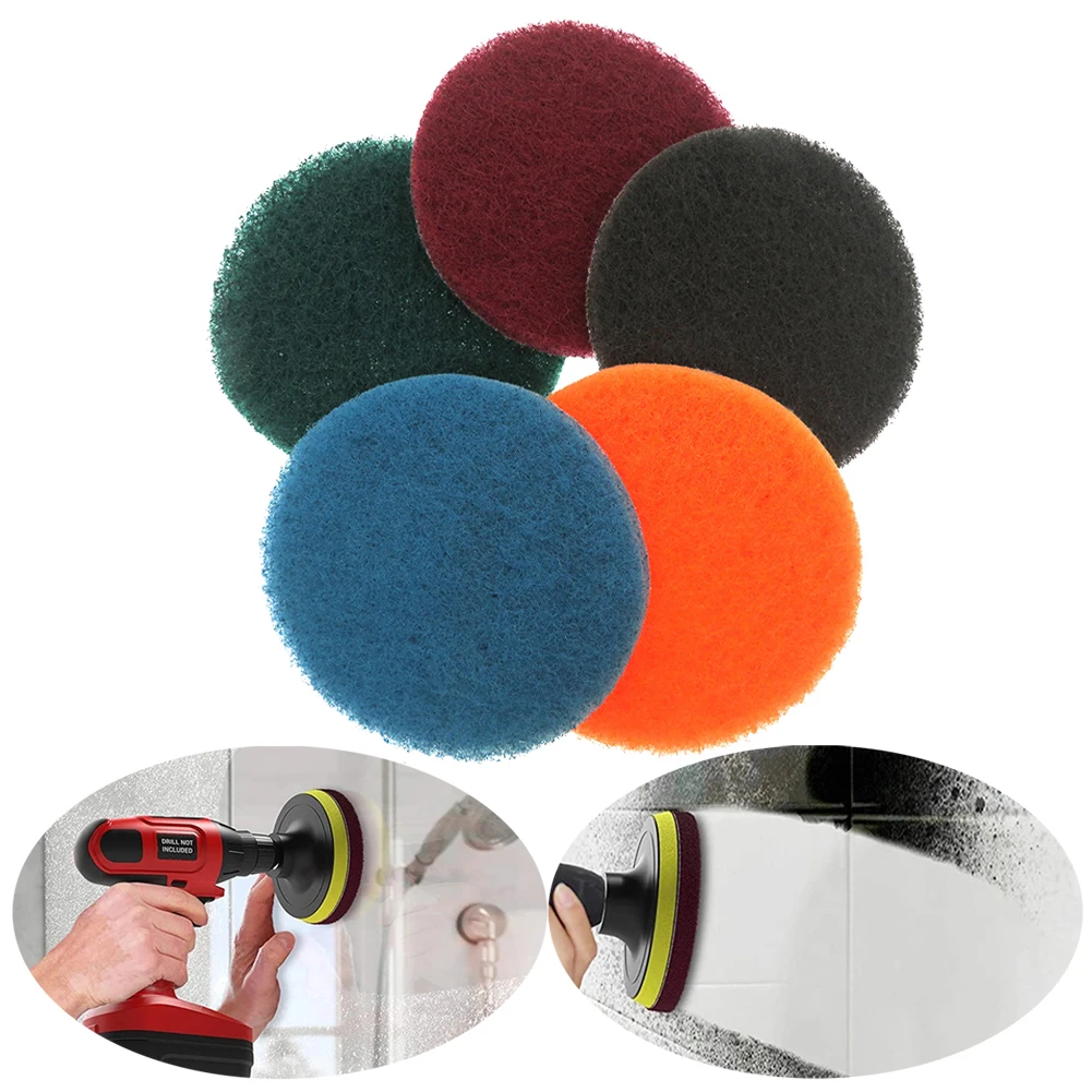 5pcs Cleaning Cloth Scrub Pad Industrial Scouring Pads Nylon Polishing Pad 4Inch Auto Car Buffing Pad Set Sponge Shower Bathtubs