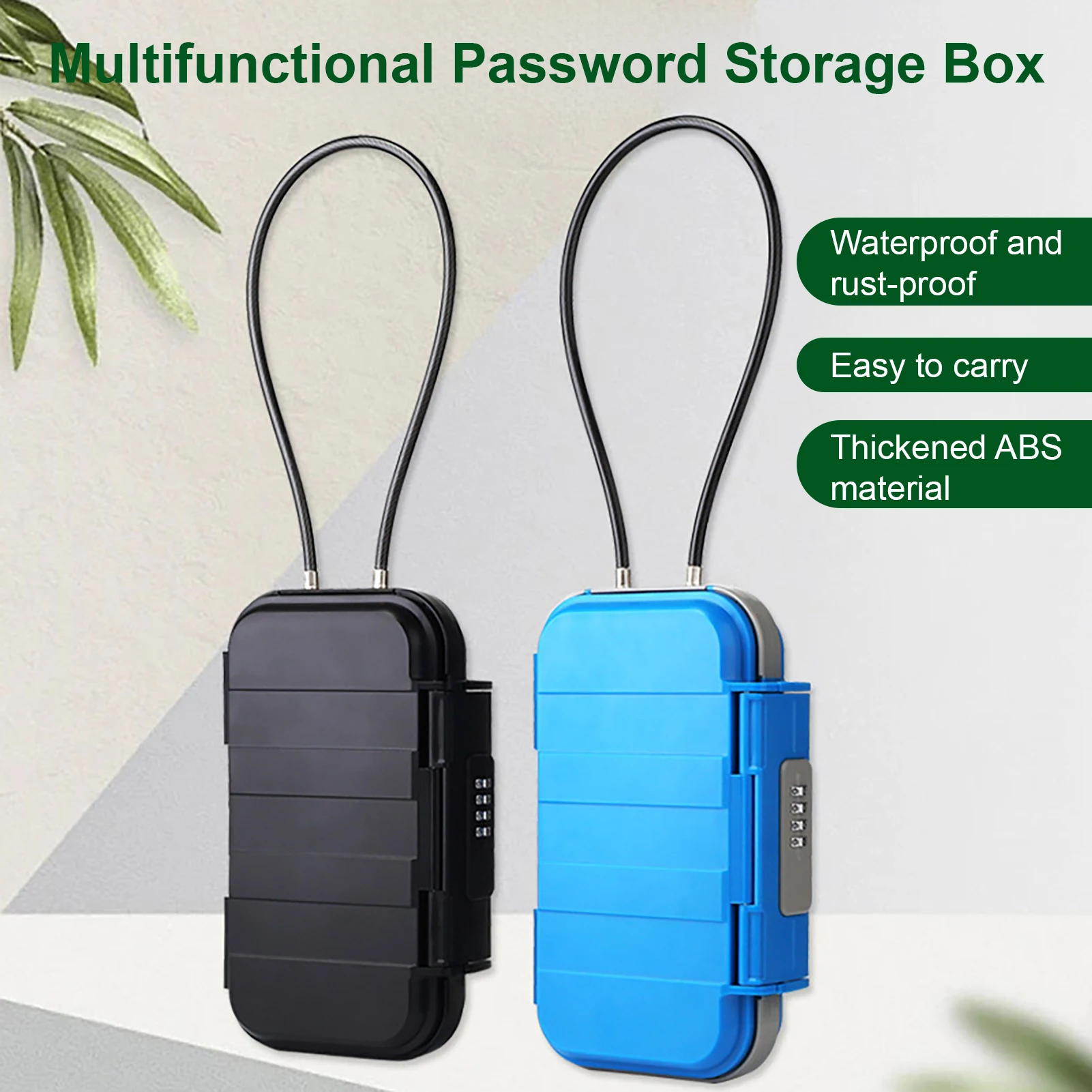 Portable Safe Box Large Capacity Security Lock Box Code Waterproof Key Lock Boxes with Removable Cable Handle for Travel Camping