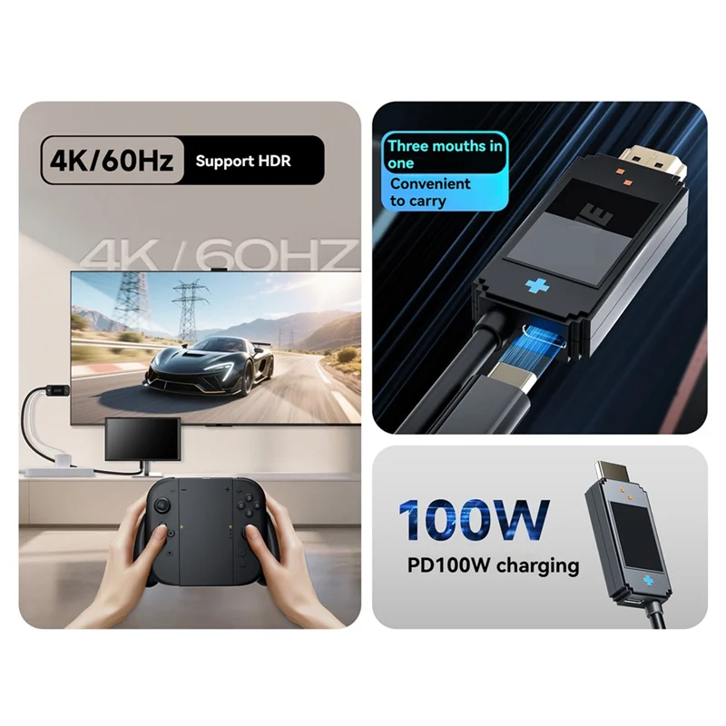A95Q-Type-C For Switch2/For Switch 4K ビデオコンバーターケーブル - 互換性のある変換アダプター 4K/60Hz PD100W