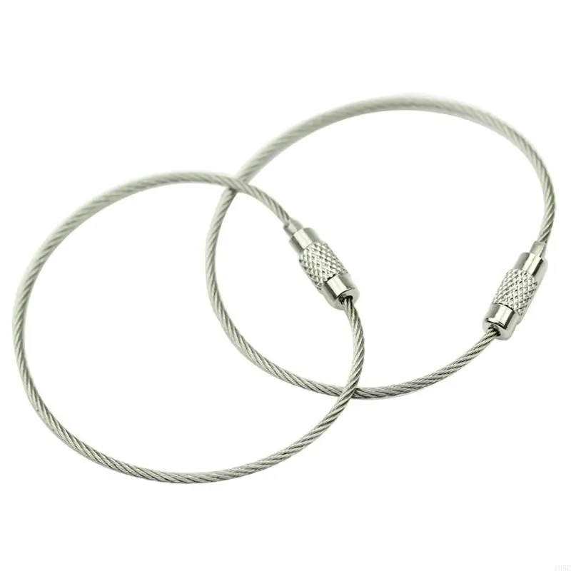 195C 10Pcs Screw Locking Stainless Steel Wire Keychain for Key Ring Cable Outdoor Hik