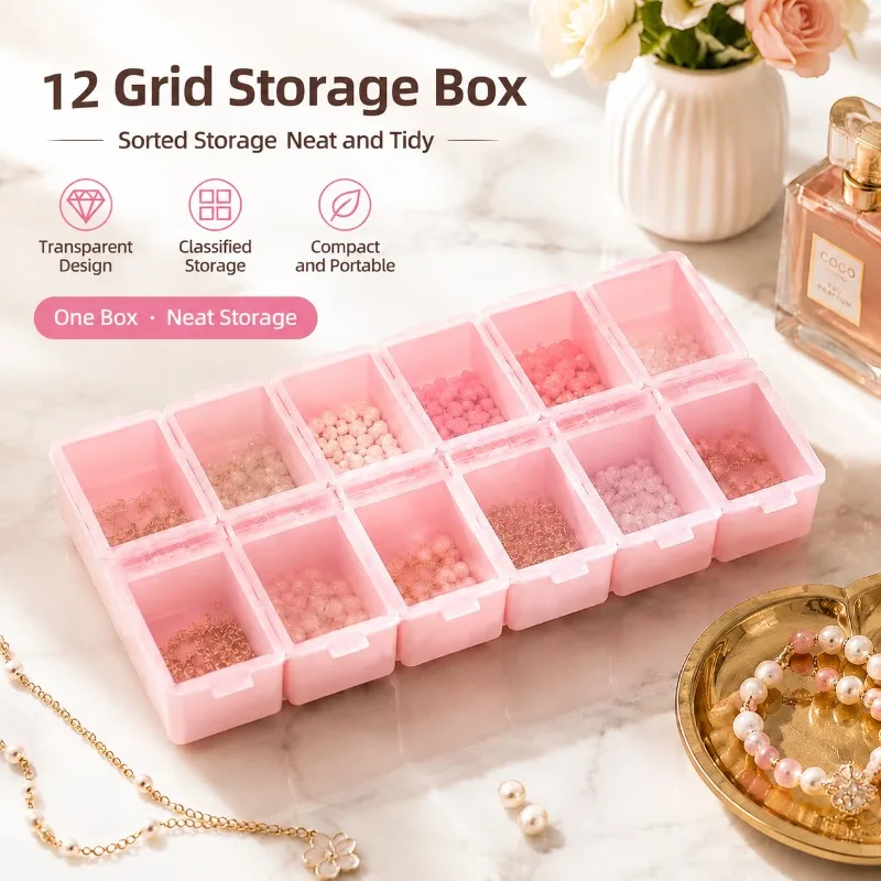Clear Jewelry Storage Box with Fixed Compartments, Anti-Shift Nail Art Organizer Case, Dustproof Container for Rings Earrings