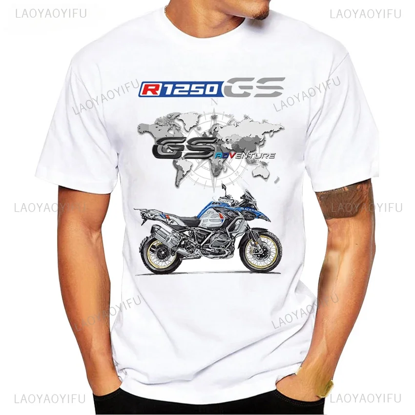 Motorcycle O-Neck Printed T-Shirt Short Sleeve Cotton Tee Case for R1200GS R1250 GS Adventure TShirt Overlander Ride Travel Tops